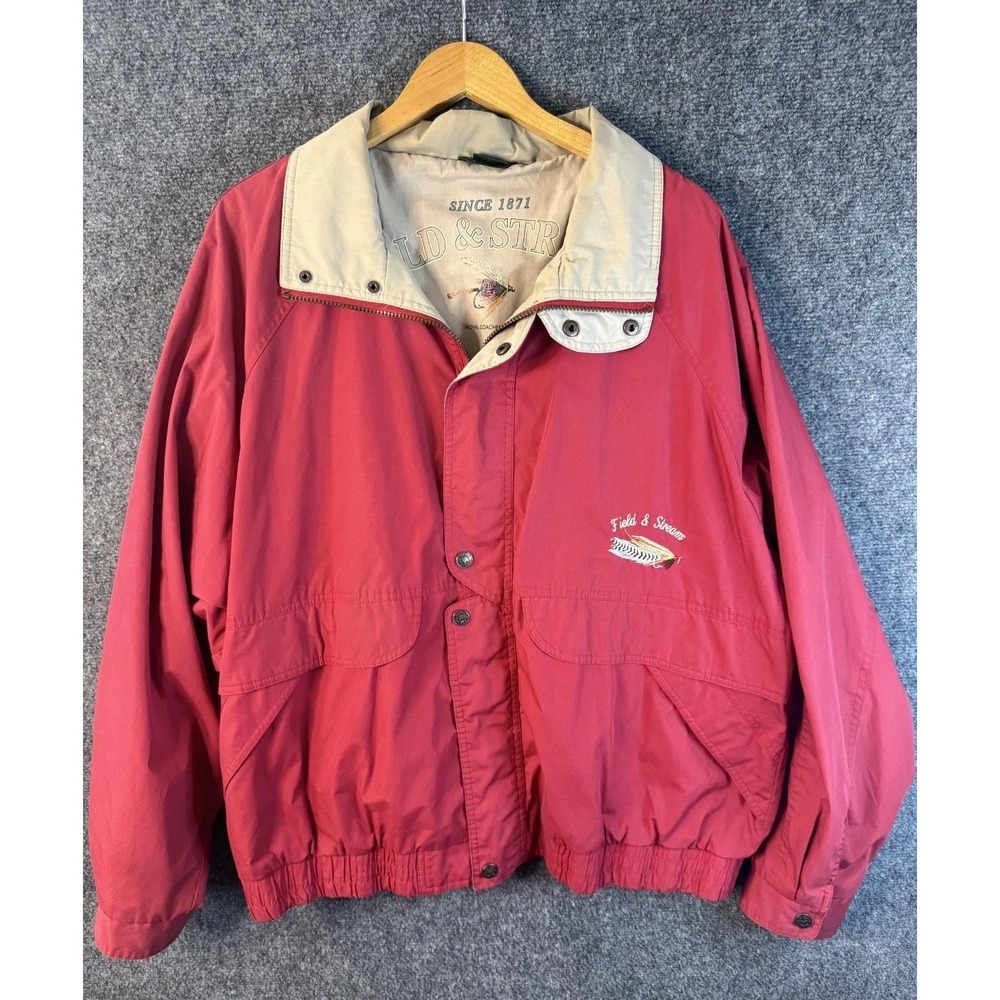 Vintage Field & Stream Bomber Jacket Men's Size XXL Red Fly Fishing Embroidered